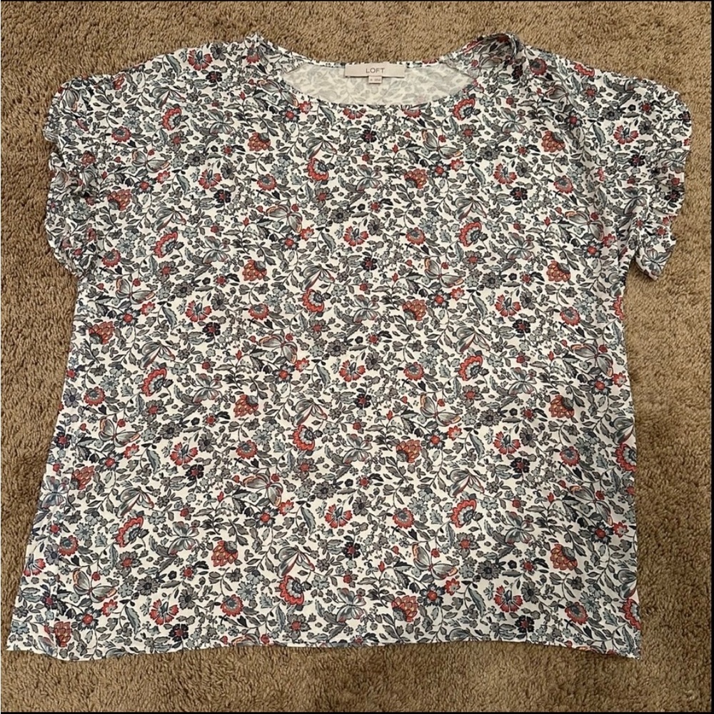 LOFT Floral Print Blouse - Red, Black, White A-81